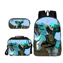 Minecraft 4 pieces gaming school pack backpack + Crossbody messenger bag + lunch bag + pencil case