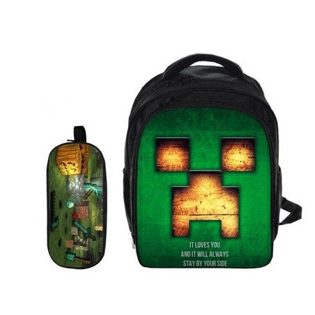 Minecraft 2 pieces gaming nursry school pack backpack + pencil cas