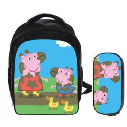 peppa pig 2 pieces gaming nursry school pack backpack + pencil cas