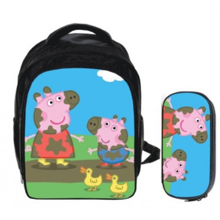 peppa pig 2 pieces gaming nursry school pack backpack + pencil cas