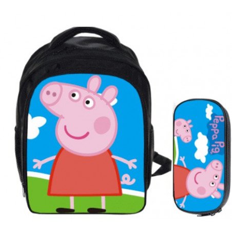 peppa pig 2 pieces gaming nursry school pack backpack + pencil cas