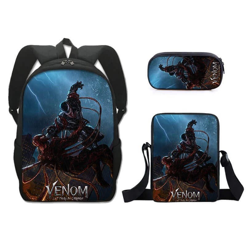 Pack scolaire à modeler - cartable sac à dos VENOM avec sacoche Venom à bandoulière et trousse assortie