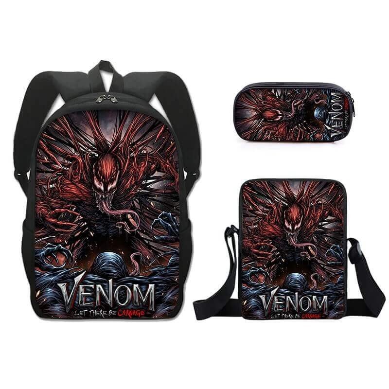 Pack scolaire à modeler - cartable sac à dos VENOM avec sacoche Venom à bandoulière et trousse assortie