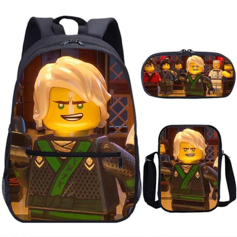 Pack scolaire à composer Cartable Ninjago format large + Sacoche Ninjago à Bandoulière + Trousse Ninjago assortie – Du CP au CM2