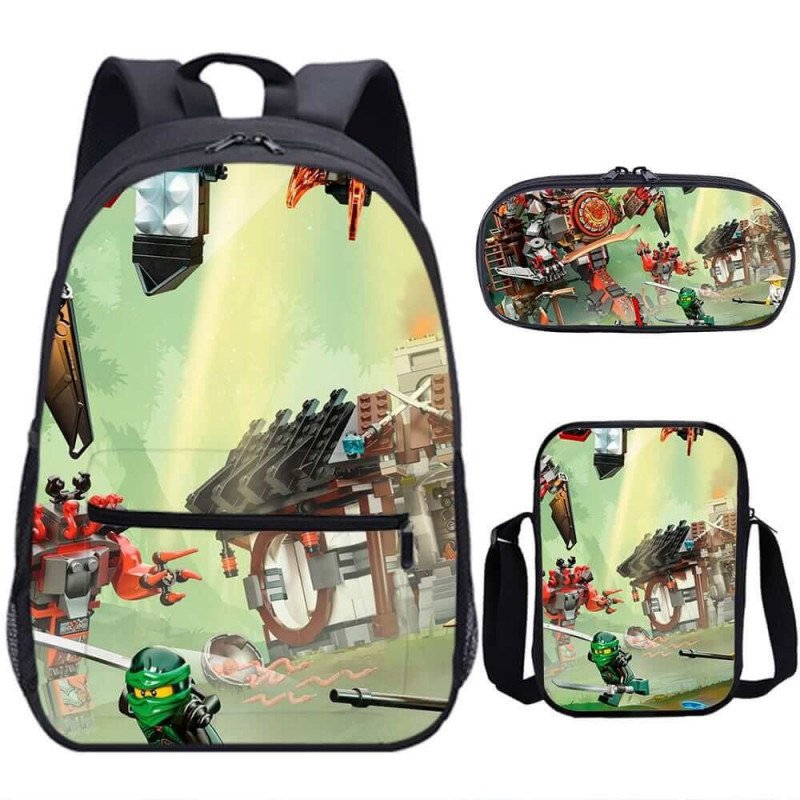 Pack scolaire à composer Cartable Ninjago format large + Sacoche Ninjago à Bandoulière + Trousse Ninjago assortie – Du CP au CM2