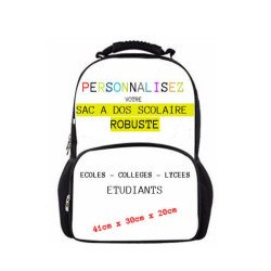 Sac à dos scolaire robuste personnalisable avec textes et photos