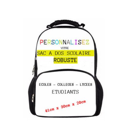 Sac à dos scolaire robuste personnalisable avec textes et photos