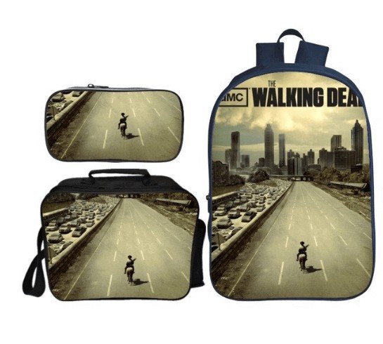 Pack imprimé Cartable sac à dos The walking dead + Sacoche + sac à repas + Trousse